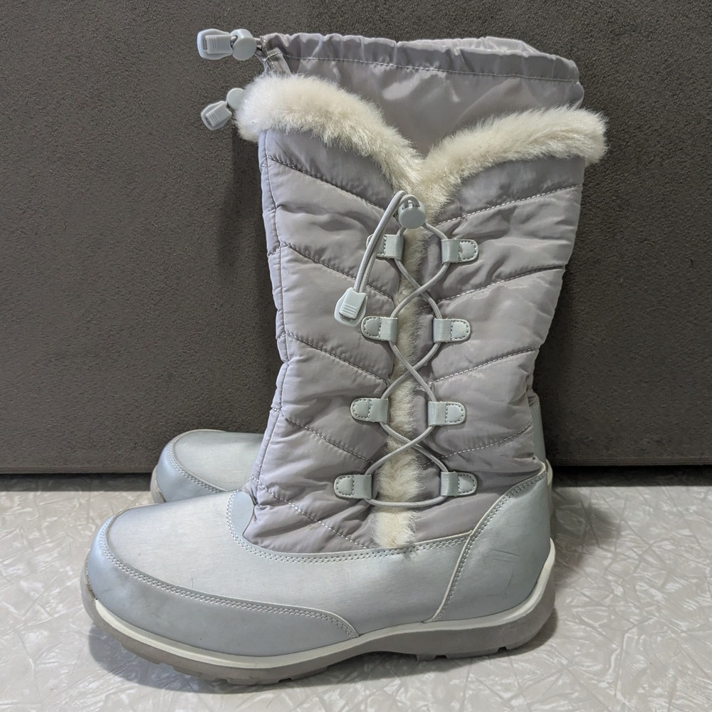 Lands End Silver Quilted Faux Fur Snow Boots Womens 7